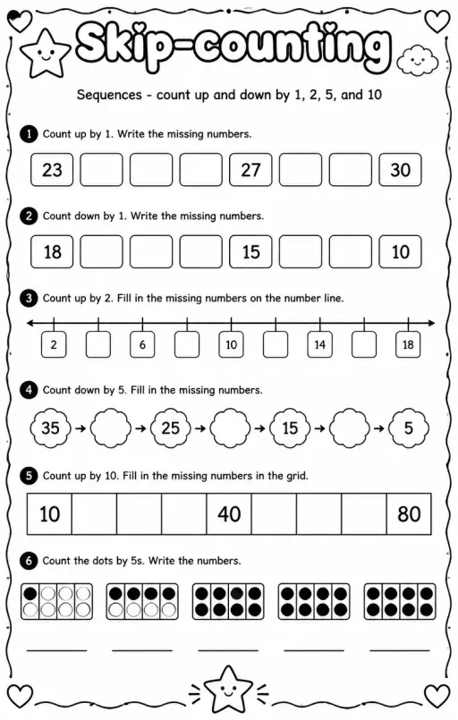 Sequences - count up and down by 1, 2, 5, and 10