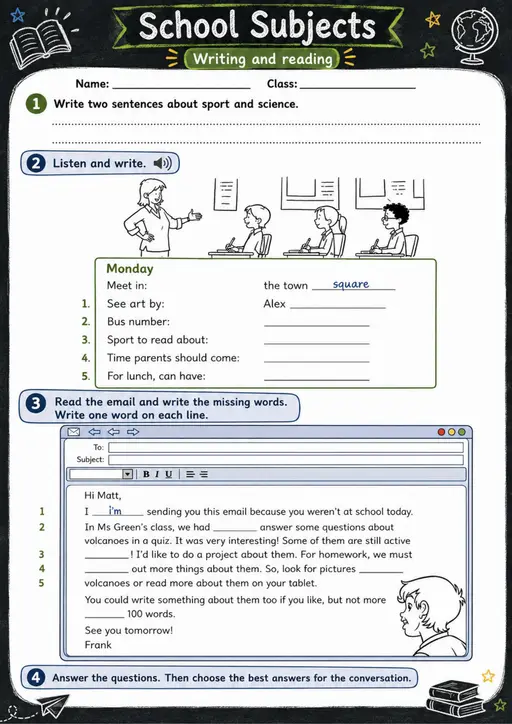 Cambridge Flyers - School Subjects - Practice 2 | Free Worksheet