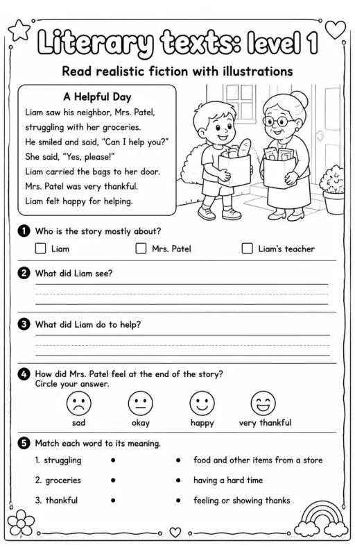 Read realistic fiction with illustrations
