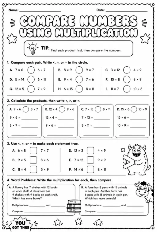 Compare numbers using multiplication