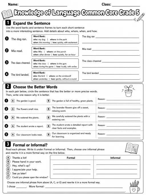 Knowledge of Language Common Core Grade 5