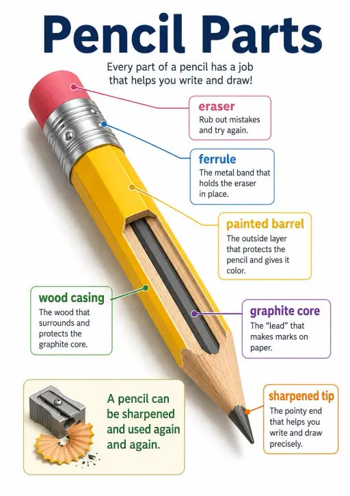 Pencil parts Office Supplies Infographic