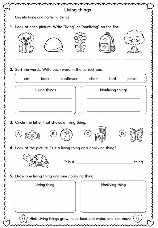 Classify living and nonliving things