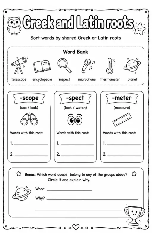 Sort words by shared Greek or Latin roots