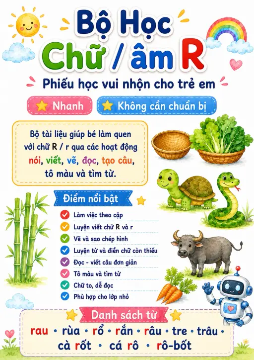 Vietnamese Letter R Phonics Worksheets Pack preview