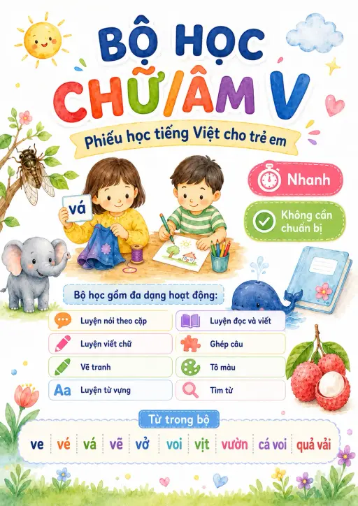 Vietnamese Letter V Phonics Worksheets Pack preview
