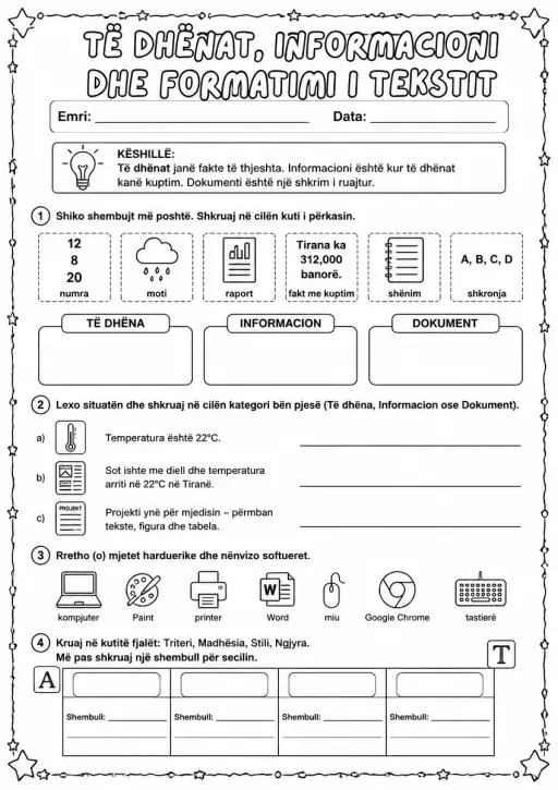 Të dhënat, informacioni dhe formatimi i tekstit