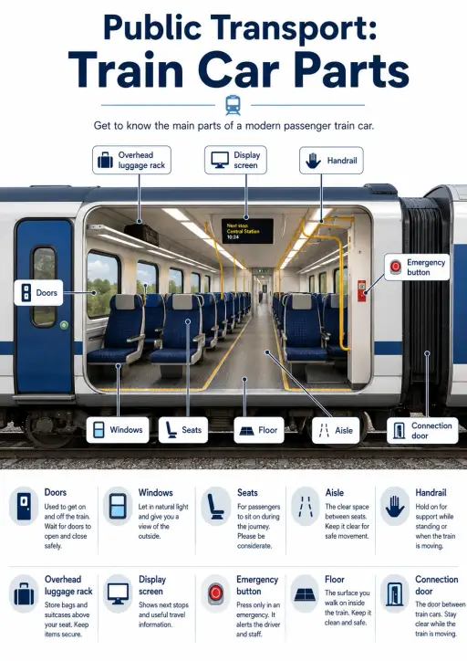 Public Transport: Train Car Parts Infographic