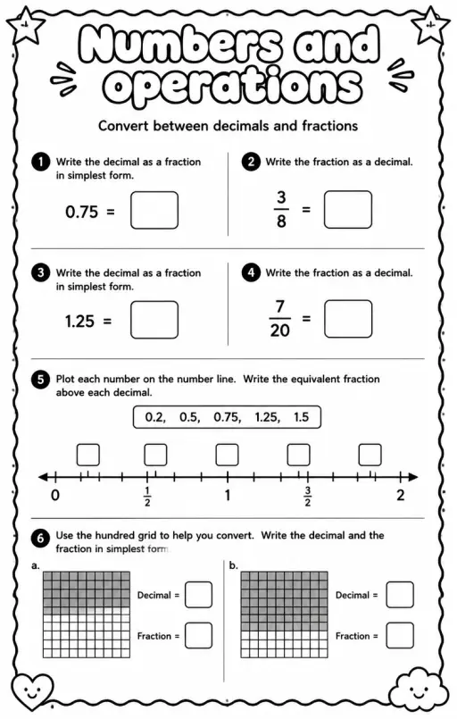 Convert between decimals and fractions