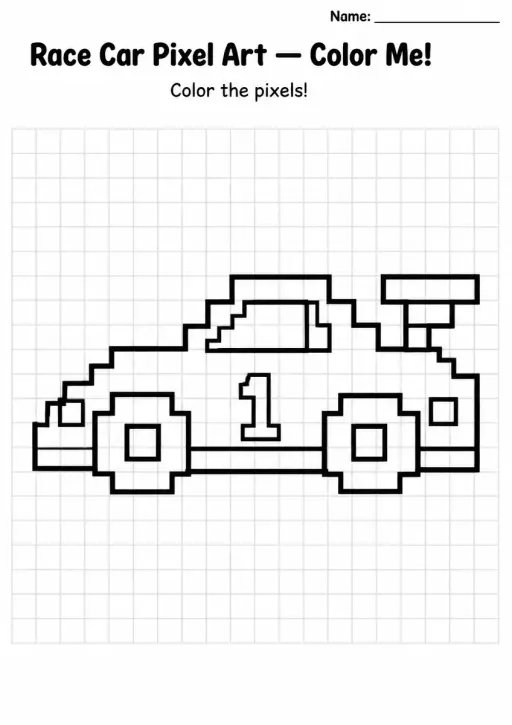 Race Car Pixel Art Coloring Page