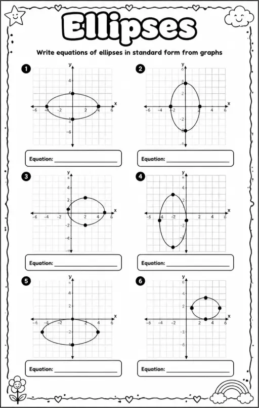 Write equations of ellipses in standard form from graphs