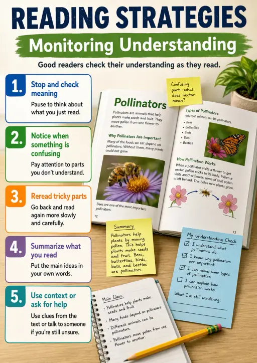 Monitoring understanding Reading Strategies Infographic
