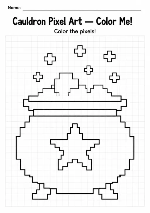 Cauldron Pixel Art Coloring Page