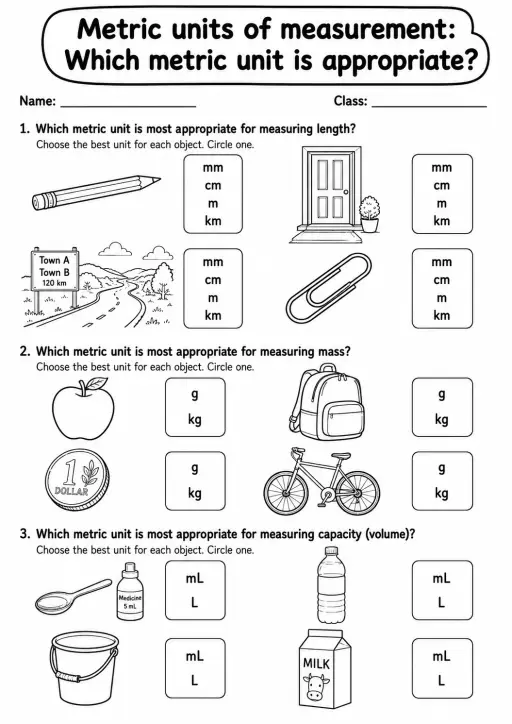 Grade 4 Metric Units Of Measurement Math Worksheet Pack