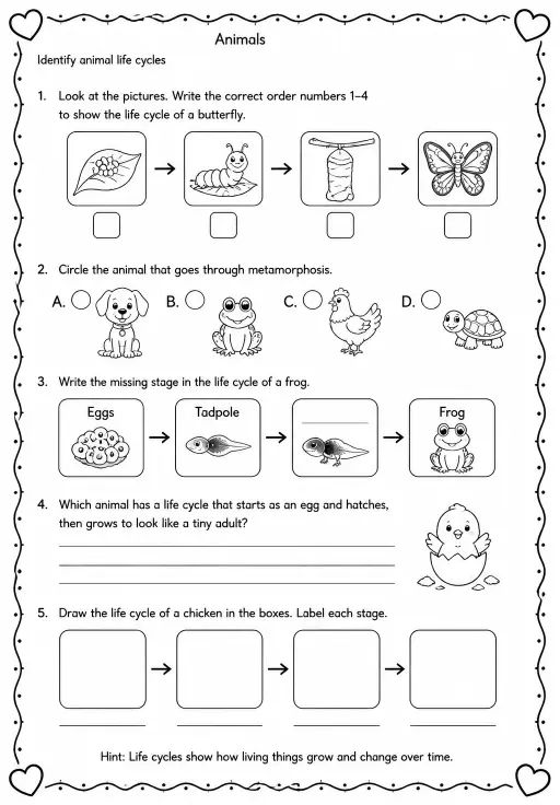 Identify animal life cycles