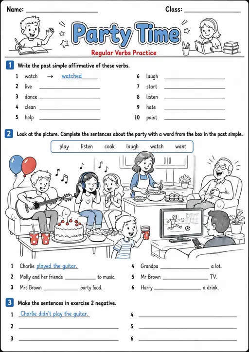 Regular Past Simple: Party Time 2 | Grades 3-4 Grammar Worksheet
