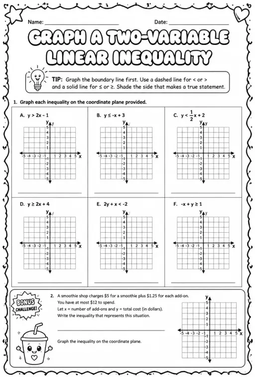 Graph a two-variable linear inequality