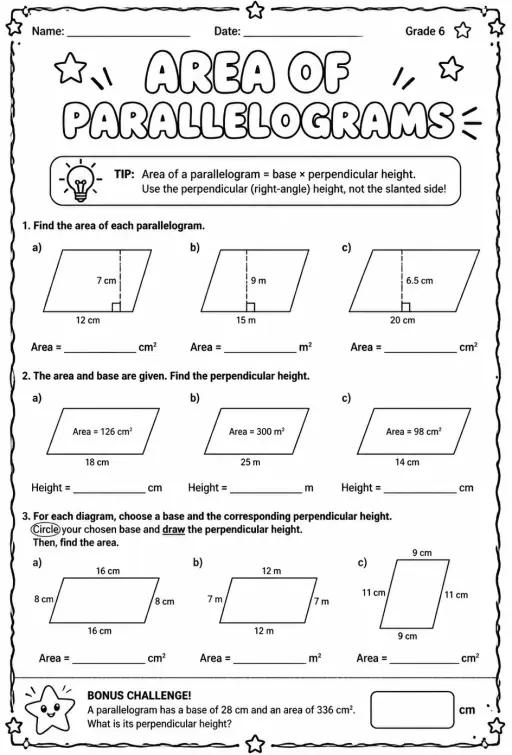 Area of parallelograms