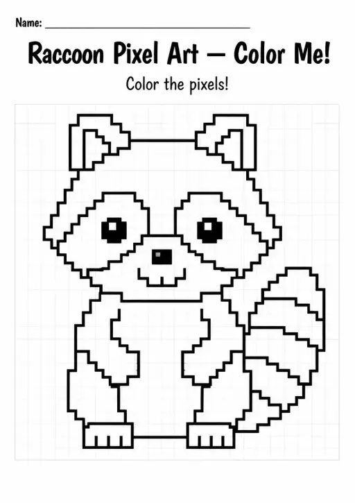 Raccoon Pixel Art Coloring Page