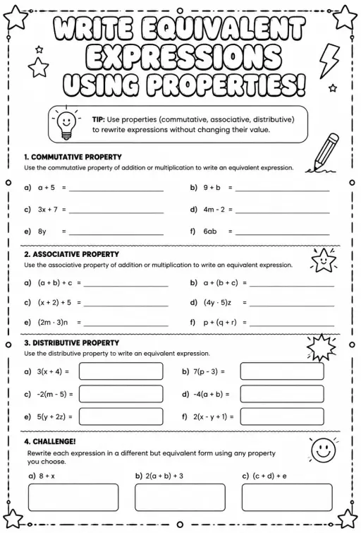 Write equivalent expressions using properties