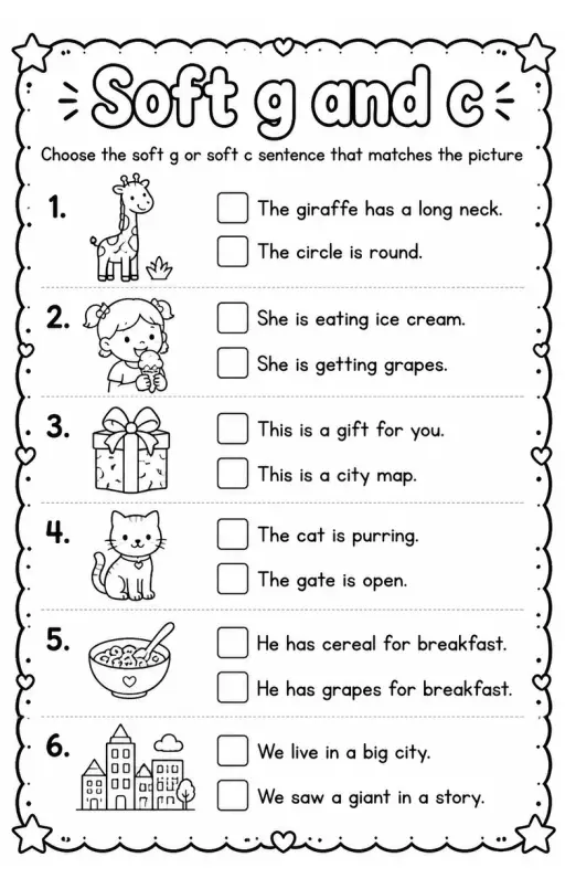 Choose the soft g or soft c sentence that matches the picture