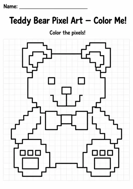 Teddy Bear Pixel Art Coloring Page