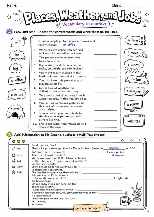 Cambridge Flyers - Places, Weather, and Jobs | Free Worksheet