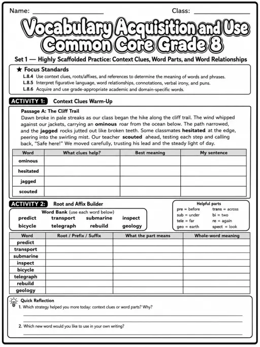 Vocabulary Acquisition and Use Common Core Grade 8