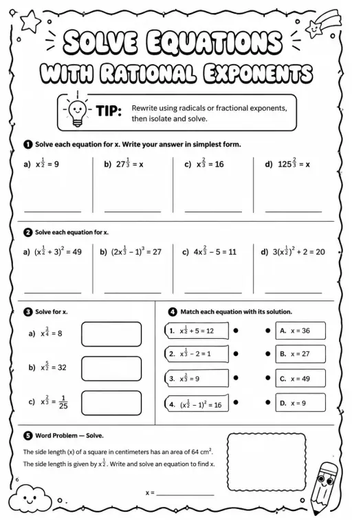Solve equations with rational exponents