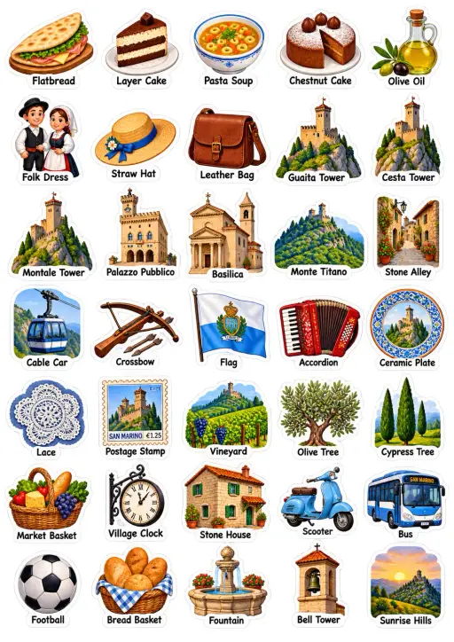Countries San Marino to Tajikistan Vocabulary Sticker Pack