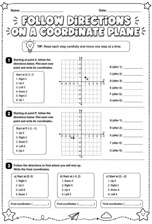 Follow directions on a coordinate plane