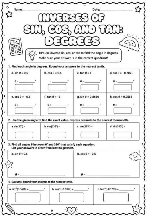 Inverses of sin, cos, and tan: degrees