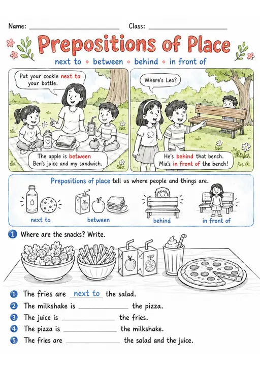 Prepositions Of Place | Grades 2-3 Grammar Worksheet