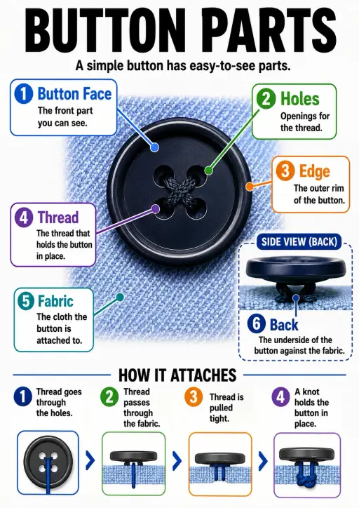 Button parts Clothing Items Infographic