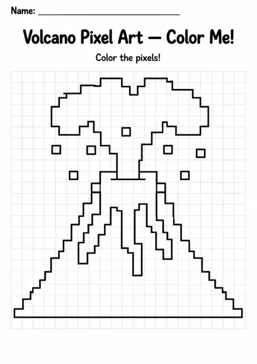 Volcano Pixel Art Coloring Page