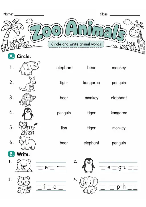 Zoo Animals | Grade 1 Vocabulary Worksheet