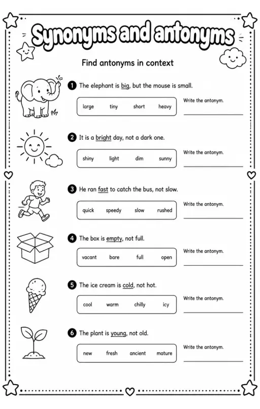Find antonyms in context
