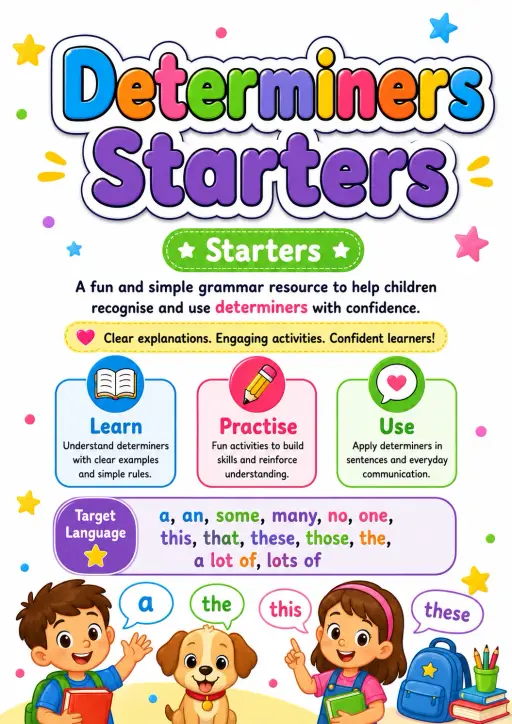 Determiners Starters Grammar Worksheet Pack