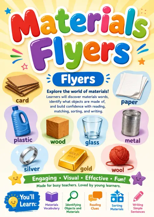 Materials Flyers Vocabulary Worksheet Pack