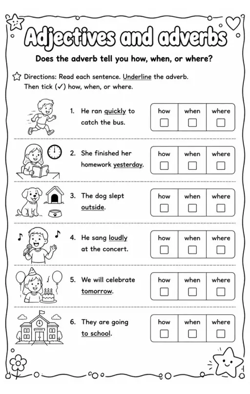Does the adverb tell you how, when, or where?