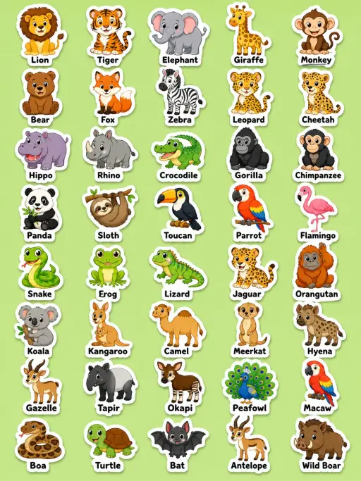 Wild Animals Printable Sticker Sheet