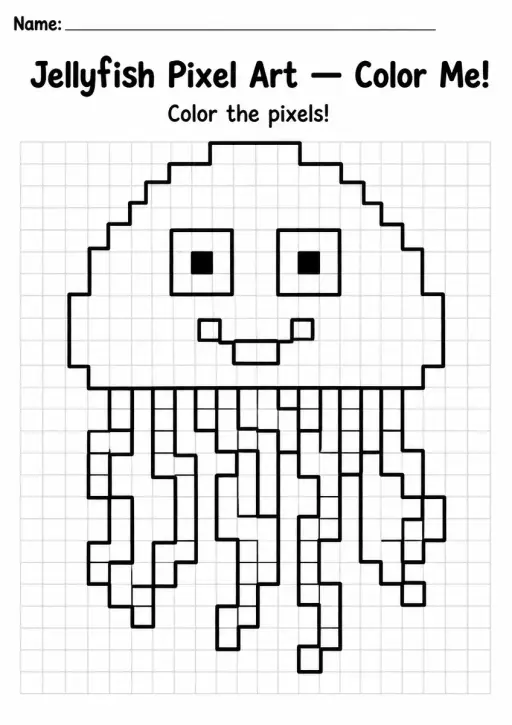 Jellyfish Pixel Art Coloring Page