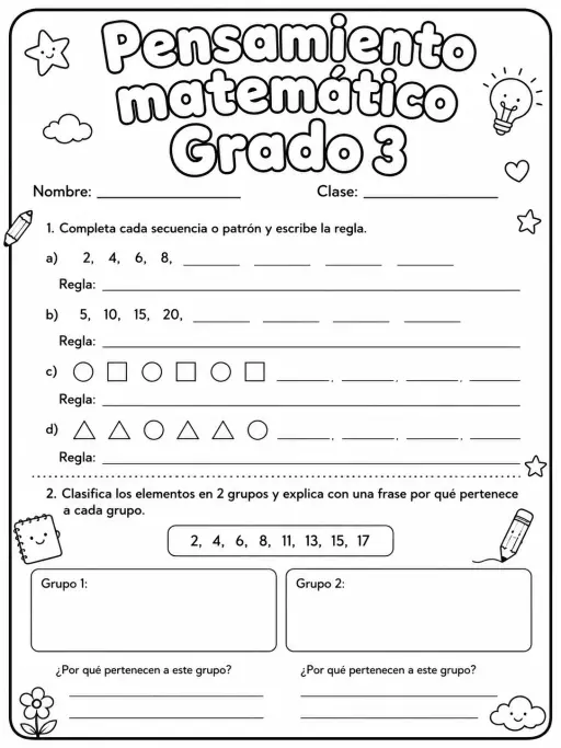 3.º grado - repaso de matemáticas - Paquete de fichas