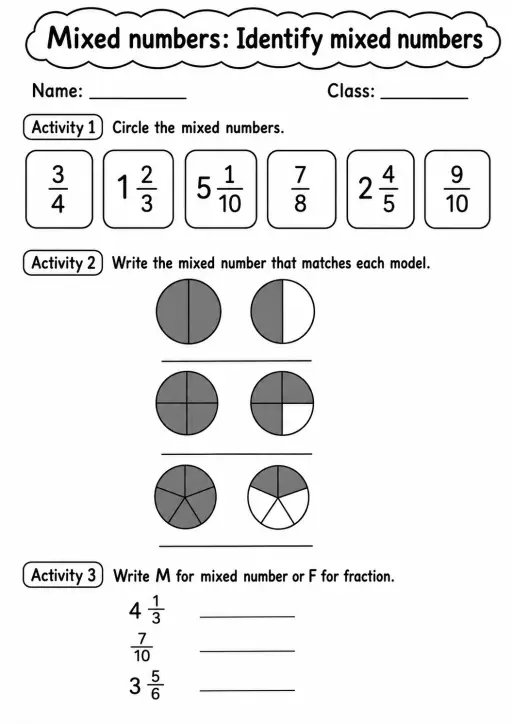 Grade 4 Mixed Numbers Math Worksheet Pack