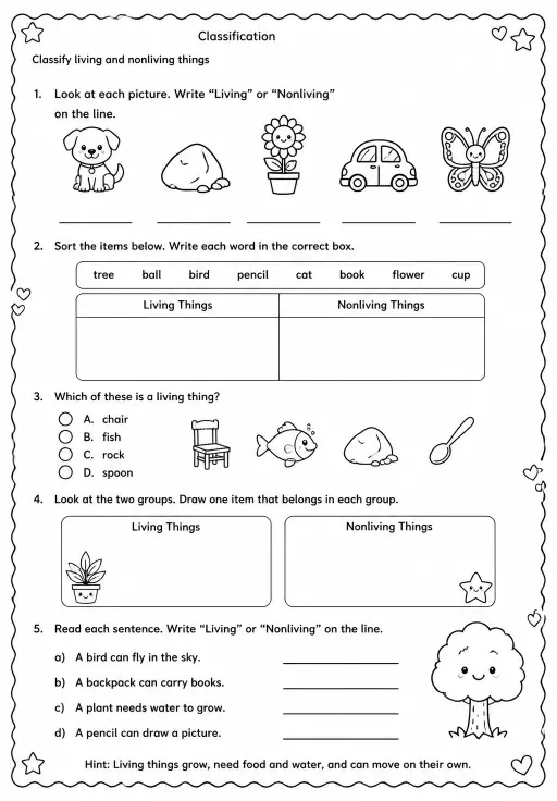 Classify living and nonliving things