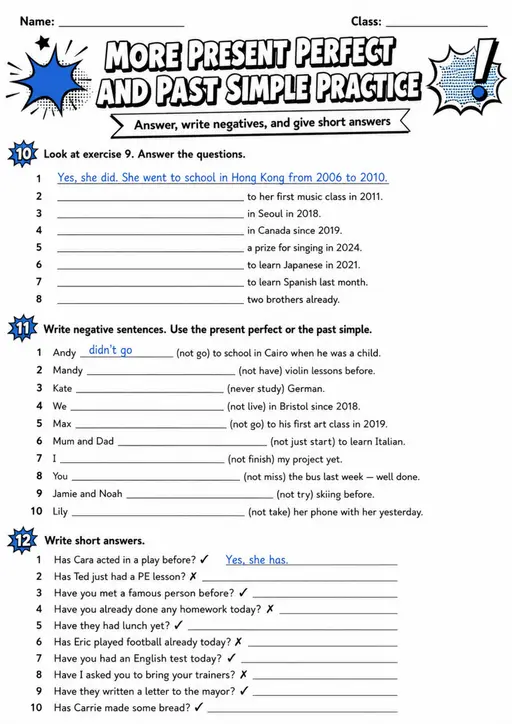 More Present Perfect And Past Simple Practice | Grade 5 Grammar Worksheet