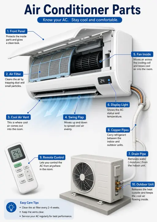 Air conditioner parts Home Appliances Infographic