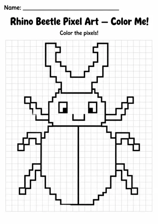 Rhino Beetle Pixel Art Coloring Page