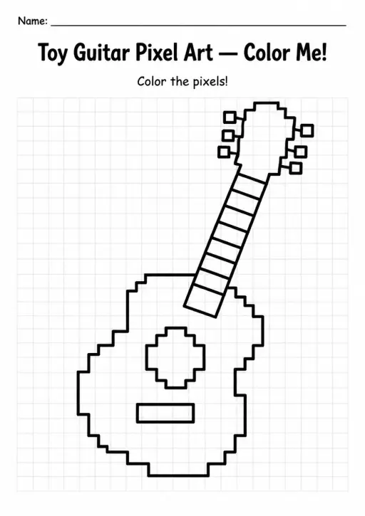Toy Guitar Pixel Art Coloring Page
