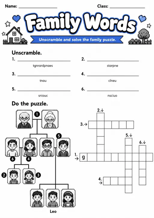 Family Words | Grade 2 Vocabulary Worksheet